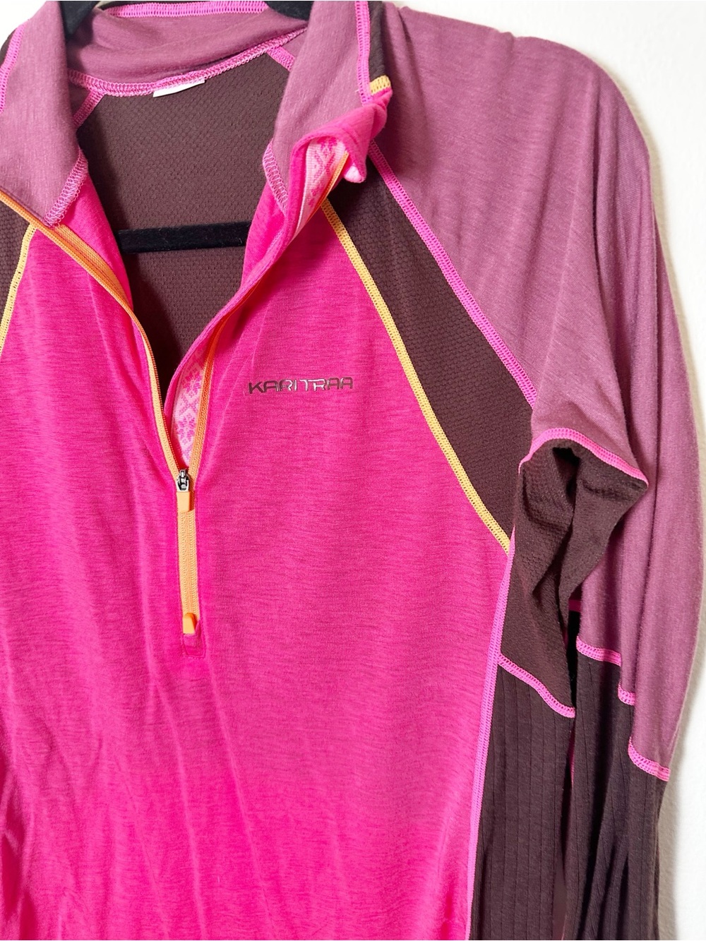 Kari Traa Alma Half Zip Berry Hot Pink Brown Merino Wool Blend Large - Picture 5 of 8